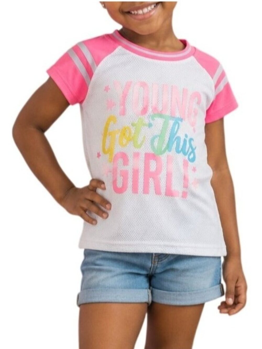 Diva X-Small Raglan Top Girls "You Got This Girl" Neon Pink White Mesh Tee Shirt